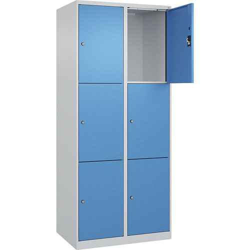 4068192004127 - 3er-Schließfachschrank Evolo PLUS 2 Abteile lichtgrau lichtblau B 800 mm 6 Fächer mit Bodengleitern Zylinderschloss kaiserkraft 4068192004127 - 3er-Schließfachschrank Evolo PLUS 2 Abteile lichtgrau lichtblau B 800 mm 6 Fächer mit Bodengleitern Zylinderschloss kaiserkraft