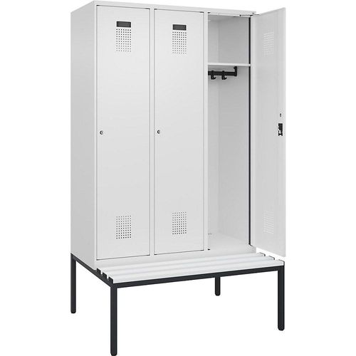 4068192404729 - Spind Evolo PLUS Sitzbank 3 Abteile weiß B 1200 mm Zylinderschloss mit untergebauter Sitzbank Kunststoff kaiserkraft