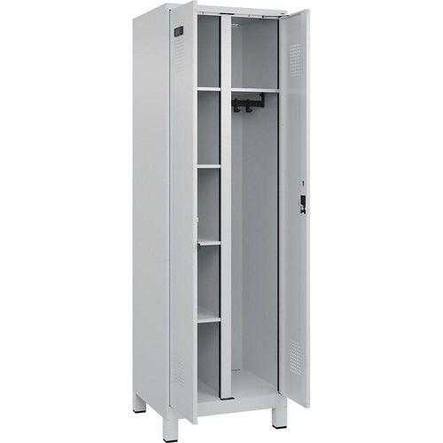 4067521997710 - Putzmittelspind Evolo PLUS 1 Abteil Trennwand mittig lichtgrau B 600 mm mit breiten Füßen Zylinderschloss kaiserkraft