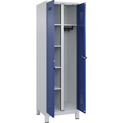 4067521932759 - Putzmittelspind Evolo PLUS 1 Abteil Trennwand mittig lichtgrau   enzianblau B 600 mm mit breiten Füßen Sicherheits-Drehriegel kaiserkraft