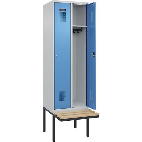 4068192262893 - Spind Evolo PLUS Sitzbank 2 Abteile lichtgrau lichtblau B 600 mm Zylinderschloss mit auskragender Sitzbank Buche kaiserkraft 4068192262893 - Spind Evolo PLUS Sitzbank 2 Abteile lichtgrau lichtblau B 600 mm Zylinderschloss mit auskragender Sitzbank Buche kaiserkraft