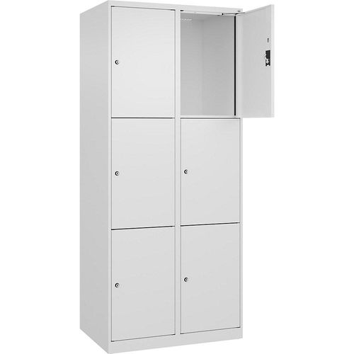 4068192004257 - 3er-Schließfachschrank Evolo PLUS 2 Abteile weiß B 800 mm 6 Fächer mit Bodengleitern Zylinderschloss kaiserkraft