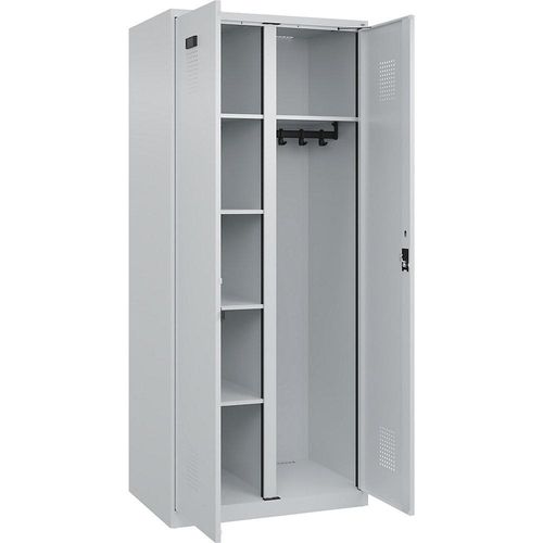 4067521997628 - Putzmittelspind Evolo PLUS 1 Abteil Trennwand mittig lichtgrau B 800 mm mit Bodengleitern Zylinderschloss kaiserkraft