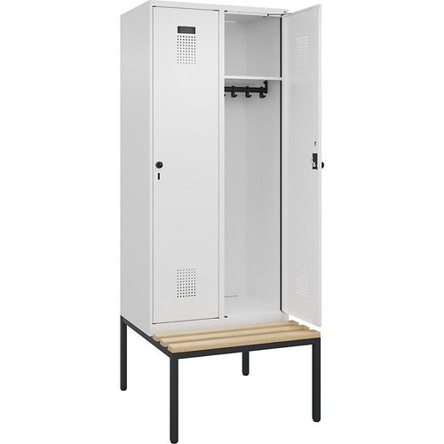 4068192217817 - Kleiderspind Evolo Plus 2 Abteile 400 mm Abteilbreite mit untergebauter Sitzbank B 800 x T 815 x H 2120 mm Drehriegel verkehrsweiß verkehrsweiß 4068192217817 - Kleiderspind Evolo Plus 2 Abteile 400 mm Abteilbreite mit untergebauter Sitzbank B 800 x T 815 x H 2120 mm Drehriegel verkehrsweiß verkehrsweiß