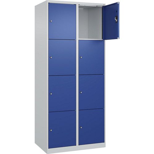 4068192004387 - 4er-Schließfachschrank Evolo PLUS 2 Abteile lichtgrau enzianblau B 800 mm 8 Fächer mit Bodengleitern Zylinderschloss kaiserkraft 4068192004387 - 4er-Schließfachschrank Evolo PLUS 2 Abteile lichtgrau enzianblau B 800 mm 8 Fächer mit Bodengleitern Zylinderschloss kaiserkraft