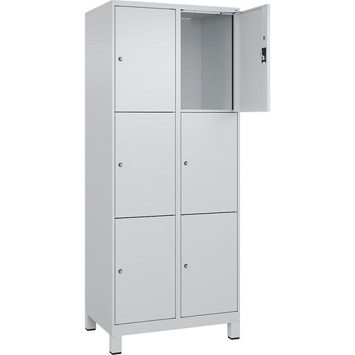 4068192014089 - 3er-Schließfachschrank Evolo PLUS 2 Abteile lichtgrau B 800 mm 6 Fächer mit breiten Füßen Zylinderschloss kaiserkraft