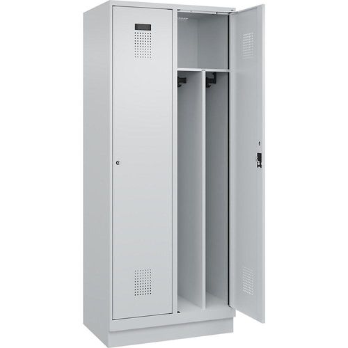 4067521993576 - Schwarz-Weiß-Spind Evolo PLUS schmal 2 Abteile Trennwand verkürzt lichtgrau B 800 mm mit Bodensockel Zylinderschloss kaiserkraft