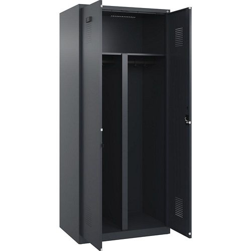 4068192109440 - Schwarz-Weiß-Spind Evolo PLUS 1 Abteil Trennwand verkürzt grau B 800 mm mit Bodengleitern Zylinderschloss kaiserkraft