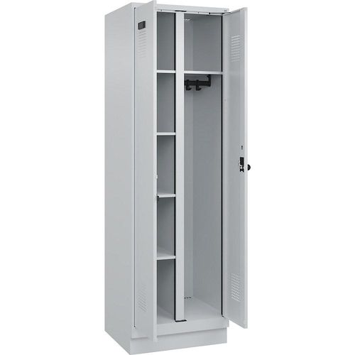4067521941027 - Putzmittelspind Evolo PLUS 1 Abteil Trennwand mittig lichtgrau B 600 mm mit Bodensockel Sicherheits-Drehriegel kaiserkraft