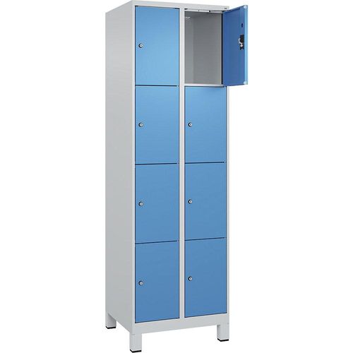 4068192012948 - 4er-Schließfachschrank Evolo PLUS 2 Abteile lichtgrau   lichtblau B 600 mm 8 Fächer mit breiten Füßen Zylinderschloss kaiserkraft