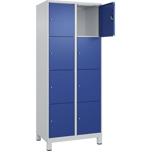 4068192014287 - 4er-Schließfachschrank Evolo PLUS 2 Abteile lichtgrau enzianblau B 800 mm 8 Fächer mit breiten Füßen Zylinderschloss kaiserkraft 4068192014287 - 4er-Schließfachschrank Evolo PLUS 2 Abteile lichtgrau enzianblau B 800 mm 8 Fächer mit breiten Füßen Zylinderschloss kaiserkraft