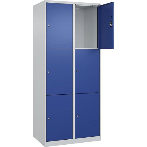 4068192004110 - 3er-Schließfachschrank Evolo PLUS 2 Abteile lichtgrau   enzianblau B 800 mm 6 Fächer mit Bodengleitern Zylinderschloss kaiserkraft