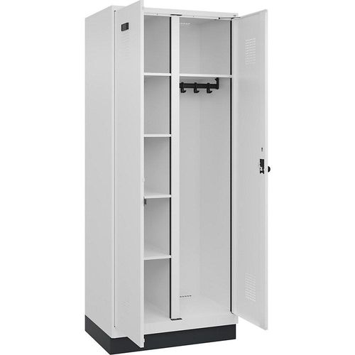 4067521949153 - Putzmittelspind Evolo PLUS 1 Abteil Trennwand mittig weiß B 800 mm mit Bodensockel Sicherheits-Drehriegel kaiserkraft