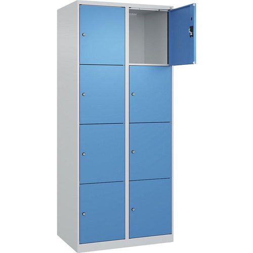 4068192004394 - 4er-Schließfachschrank Evolo PLUS 2 Abteile lichtgrau lichtblau B 800 mm 8 Fächer mit Bodengleitern Zylinderschloss kaiserkraft 4068192004394 - 4er-Schließfachschrank Evolo PLUS 2 Abteile lichtgrau lichtblau B 800 mm 8 Fächer mit Bodengleitern Zylinderschloss kaiserkraft