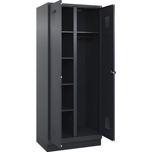 4067521944516 - Putzmittelspind Evolo PLUS 1 Abteil Trennwand mittig grau B 800 mm mit Bodensockel Sicherheits-Drehriegel kaiserkraft