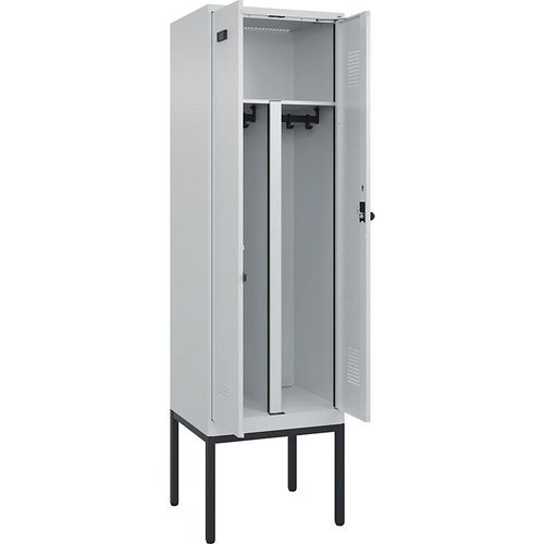 4068192197706 - Schwarz-Weiß-Spind Evolo PLUS 1 Abteil Trennwand verkürzt lichtgrau B 600 mm mit schmalen Füßen Sicherheits-Drehriegel kaiserkraft 4068192197706 - Schwarz-Weiß-Spind Evolo PLUS 1 Abteil Trennwand verkürzt lichtgrau B 600 mm mit schmalen Füßen Sicherheits-Drehriegel kaiserkraft