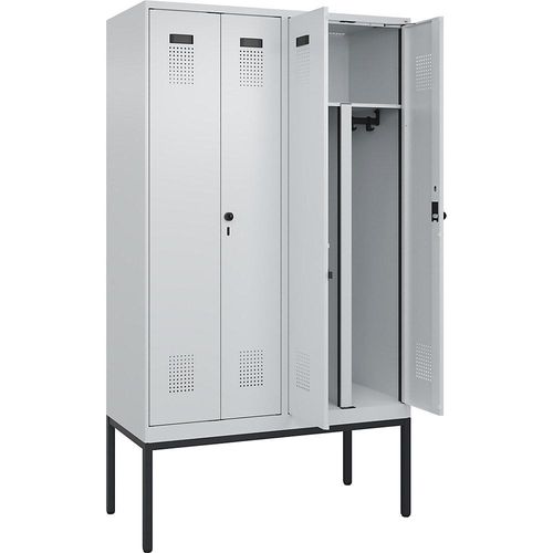 4068192197805 - Schwarz-Weiß-Spind Evolo PLUS 2 Abteile Trennwand verkürzt lichtgrau B 1200 mm mit schmalen Füßen Sicherheits-Drehriegel kaiserkraft