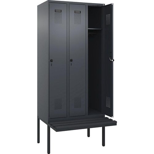 4068192368533 - Spind Evolo PLUS Sitzbank 3 Abteile grau B 900 mm Sicherheits-Drehriegel mit auskragender Sitzbank Kunststoff kaiserkraft