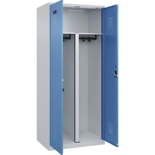 4067521975169 - Schwarz-Weiß-Spind Evolo PLUS 1 Abteil Trennwand verkürzt lichtgrau   lichtblau B 800 mm mit Bodengleitern Zylinderschloss kaiserkraft