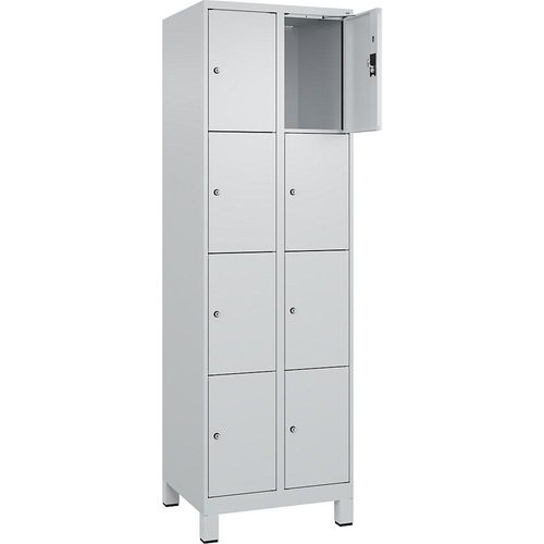 4068192013006 - 4er-Schließfachschrank Evolo PLUS 2 Abteile lichtgrau B 600 mm 8 Fächer mit breiten Füßen Zylinderschloss kaiserkraft