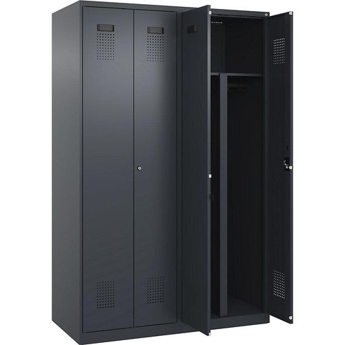 4067521990278 - Schwarz-Weiß-Spind Evolo PLUS 2 Abteile Trennwand verkürzt grau B 1200 mm mit Bodengleitern Zylinderschloss kaiserkraft