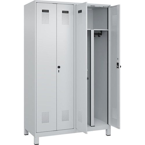 4067521940358 - Schwarz-Weiß-Spind Evolo PLUS 2 Abteile Trennwand verkürzt lichtgrau B 1200 mm mit breiten Füßen Sicherheits-Drehriegel kaiserkraft