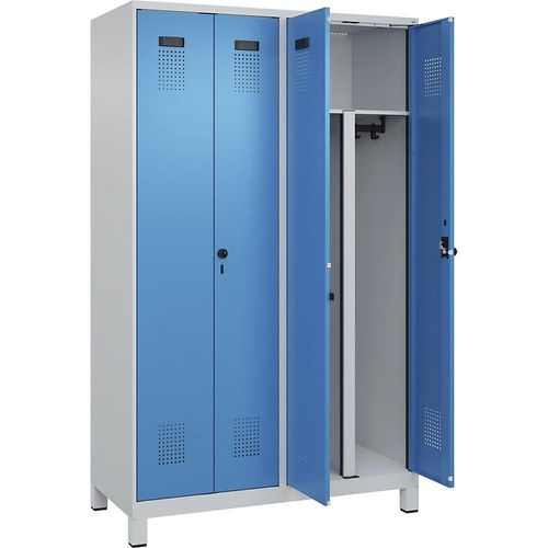 4067521933305 - Schwarz-Weiß-Spind Evolo PLUS 2 Abteile Trennwand verkürzt lichtgrau lichtblau B 1200 mm mit breiten Füßen Sicherheits-Drehriegel kaiserkraft 4067521933305 - Schwarz-Weiß-Spind Evolo PLUS 2 Abteile Trennwand verkürzt lichtgrau lichtblau B 1200 mm mit breiten Füßen Sicherheits-Drehriegel kaiserkraft