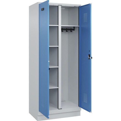 4067521933954 - Putzmittelspind Evolo PLUS 1 Abteil Trennwand mittig lichtgrau   lichtblau B 800 mm mit Bodensockel Sicherheits-Drehriegel kaiserkraft