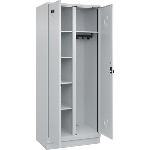 4067521941034 - Putzmittelspind Evolo PLUS 1 Abteil Trennwand mittig lichtgrau B 800 mm mit Bodensockel Sicherheits-Drehriegel kaiserkraft