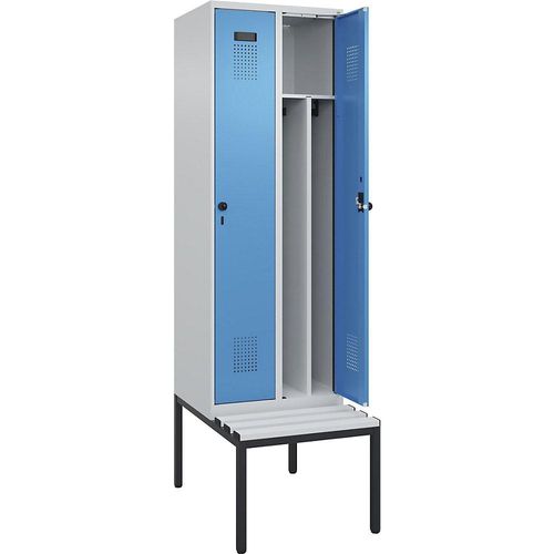 4068192358800 - Schwarz-Weiß-Spind Evolo PLUS Sitzbank schmal 2 Abteile Trennwand verkürzt lichtgrau lichtblau B 600 mm Sicherheits-Drehriegel mit untergebauter Sitzbank Kunststoff kaiserkraft 4068192358800 - Schwarz-Weiß-Spind Evolo PLUS Sitzbank schmal 2 Abteile Trennwand verkürzt lichtgrau lichtblau B 600 mm Sicherheits-Drehriegel mit untergebauter Sitzbank Kunststoff kaiserkraft