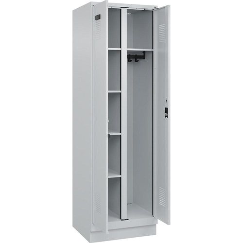 4067521997895 - Putzmittelspind Evolo PLUS 1 Abteil Trennwand mittig lichtgrau B 600 mm mit Bodensockel Zylinderschloss kaiserkraft