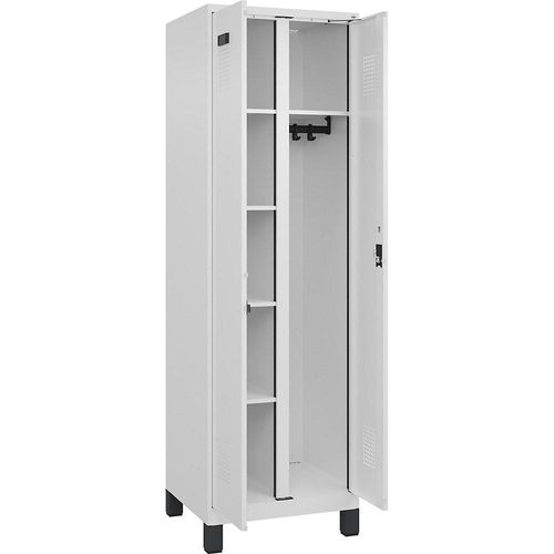 4068192044123 - Putzmittelspind Evolo PLUS 1 Abteil Trennwand mittig weiß B 600 mm mit breiten Füßen Zylinderschloss kaiserkraft