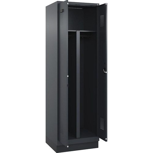 4067521994412 - Schwarz-Weiß-Spind Evolo PLUS 1 Abteil Trennwand verkürzt grau B 600 mm mit Bodensockel Zylinderschloss kaiserkraft