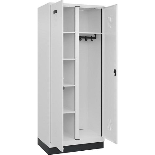 4068192044390 - Putzmittelspind Evolo PLUS 1 Abteil Trennwand mittig weiß B 800 mm mit Bodensockel Zylinderschloss kaiserkraft