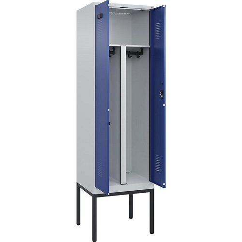 4068192262046 - Schwarz-Weiß-Spind Evolo PLUS 1 Abteil Trennwand verkürzt lichtgrau enzianblau B 600 mm mit schmalen Füßen Zylinderschloss kaiserkraft 4068192262046 - Schwarz-Weiß-Spind Evolo PLUS 1 Abteil Trennwand verkürzt lichtgrau enzianblau B 600 mm mit schmalen Füßen Zylinderschloss kaiserkraft