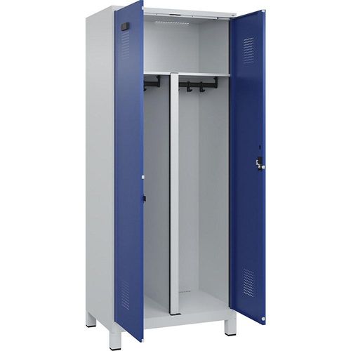 4067521974261 - Schwarz-Weiß-Spind Evolo PLUS 1 Abteil Trennwand verkürzt lichtgrau   enzianblau B 800 mm mit breiten Füßen Zylinderschloss kaiserkraft