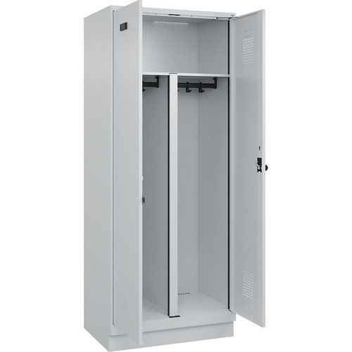 4067521940600 - Schwarz-Weiß-Spind Evolo PLUS 1 Abteil Trennwand verkürzt lichtgrau B 800 mm mit Bodensockel Sicherheits-Drehriegel kaiserkraft