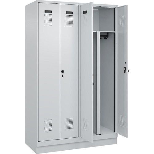 4067521940631 - Schwarz-Weiß-Spind Evolo PLUS 2 Abteile Trennwand verkürzt lichtgrau B 1200 mm mit Bodensockel Sicherheits-Drehriegel kaiserkraft