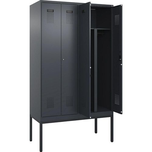 4068192286943 - Schwarz-Weiß-Spind Evolo PLUS 2 Abteile Trennwand verkürzt grau B 1200 mm mit schmalen Füßen Zylinderschloss kaiserkraft