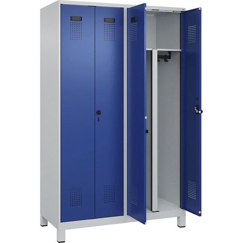 4067521932148 - Schwarz-Weiß-Spind Evolo PLUS 2 Abteile Trennwand verkürzt lichtgrau enzianblau B 1200 mm mit breiten Füßen Sicherheits-Drehriegel kaiserkraft 4067521932148 - Schwarz-Weiß-Spind Evolo PLUS 2 Abteile Trennwand verkürzt lichtgrau enzianblau B 1200 mm mit breiten Füßen Sicherheits-Drehriegel kaiserkraft