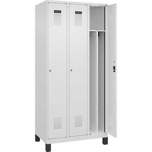 4068192016403 - Schwarz-Weiß-Spind Evolo PLUS schmal 3 Abteile Trennwand verkürzt weiß B 900 mm mit breiten Füßen Zylinderschloss kaiserkraft