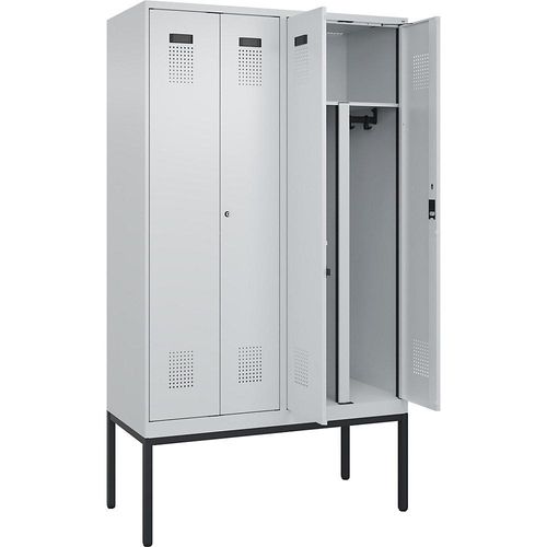 4068192283089 - Schwarz-Weiß-Spind Evolo PLUS 2 Abteile Trennwand verkürzt lichtgrau B 1200 mm mit schmalen Füßen Zylinderschloss kaiserkraft