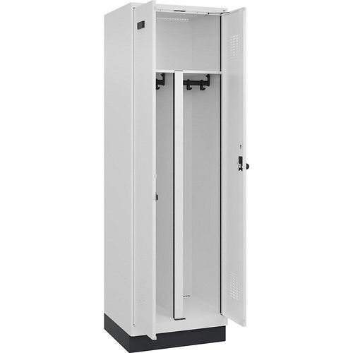 4067521948712 - Schwarz-Weiß-Spind Evolo PLUS 1 Abteil Trennwand verkürzt weiß B 600 mm mit Bodensockel Sicherheits-Drehriegel kaiserkraft