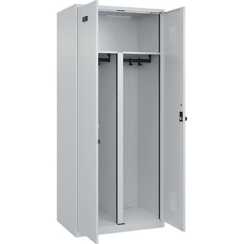 4067521940020 - Schwarz-Weiß-Spind Evolo PLUS 1 Abteil Trennwand verkürzt lichtgrau B 800 mm mit Bodengleitern Sicherheits-Drehriegel kaiserkraft