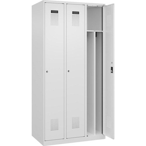 4068192006503 - Schwarz-Weiß-Spind Evolo PLUS schmal 3 Abteile Trennwand verkürzt weiß B 900 mm mit Bodengleitern Zylinderschloss kaiserkraft 4068192006503 - Schwarz-Weiß-Spind Evolo PLUS schmal 3 Abteile Trennwand verkürzt weiß B 900 mm mit Bodengleitern Zylinderschloss kaiserkraft