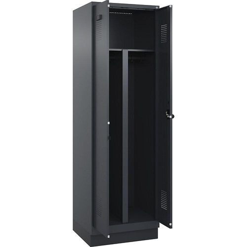 4067521944073 - Schwarz-Weiß-Spind Evolo PLUS 1 Abteil Trennwand verkürzt grau B 600 mm mit Bodensockel Sicherheits-Drehriegel kaiserkraft