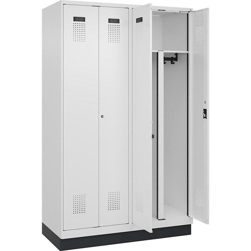 4068192029632 - Schwarz-Weiß-Spind Evolo PLUS 2 Abteile Trennwand verkürzt weiß B 1200 mm mit Bodensockel Zylinderschloss kaiserkraft