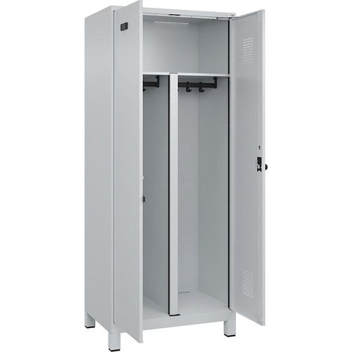 4067521940327 - Schwarz-Weiß-Spind Evolo PLUS 1 Abteil Trennwand verkürzt lichtgrau B 800 mm mit breiten Füßen Sicherheits-Drehriegel kaiserkraft