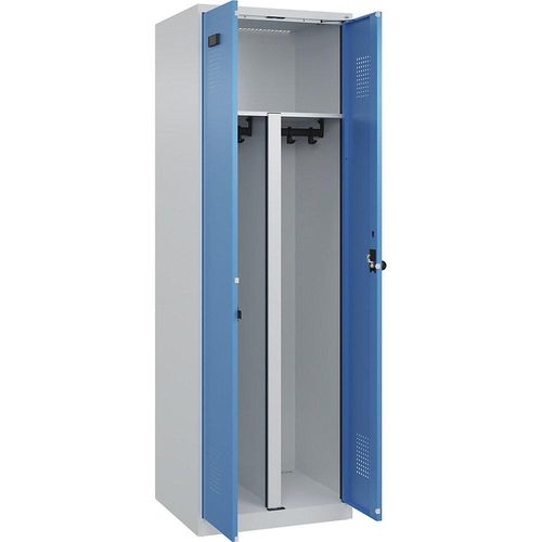 4067521932971 - Schwarz-Weiß-Spind Evolo PLUS 1 Abteil Trennwand verkürzt lichtgrau lichtblau B 600 mm mit Bodengleitern Sicherheits-Drehriegel kaiserkraft 4067521932971 - Schwarz-Weiß-Spind Evolo PLUS 1 Abteil Trennwand verkürzt lichtgrau lichtblau B 600 mm mit Bodengleitern Sicherheits-Drehriegel kaiserkraft