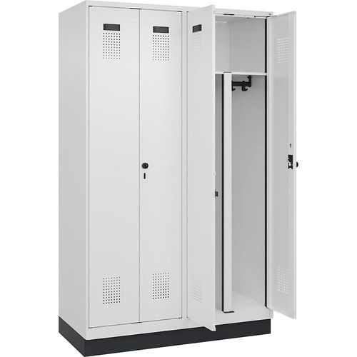 4067521948774 - Schwarz-Weiß-Spind Evolo PLUS 2 Abteile Trennwand verkürzt weiß B 1200 mm mit Bodensockel Sicherheits-Drehriegel kaiserkraft